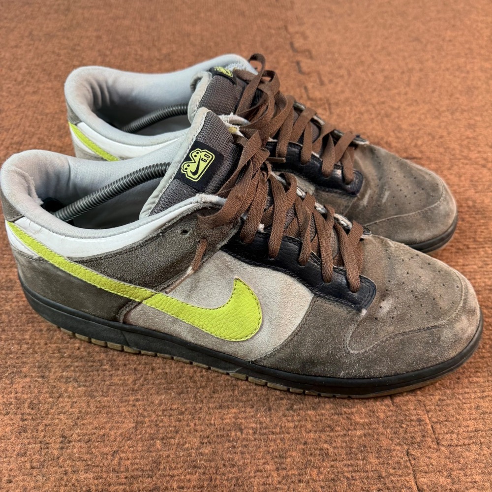 Nike 6.0 Dunk Low Mens Grey Brown Lime Green Skate Shoes Size 13 314142-072 2008